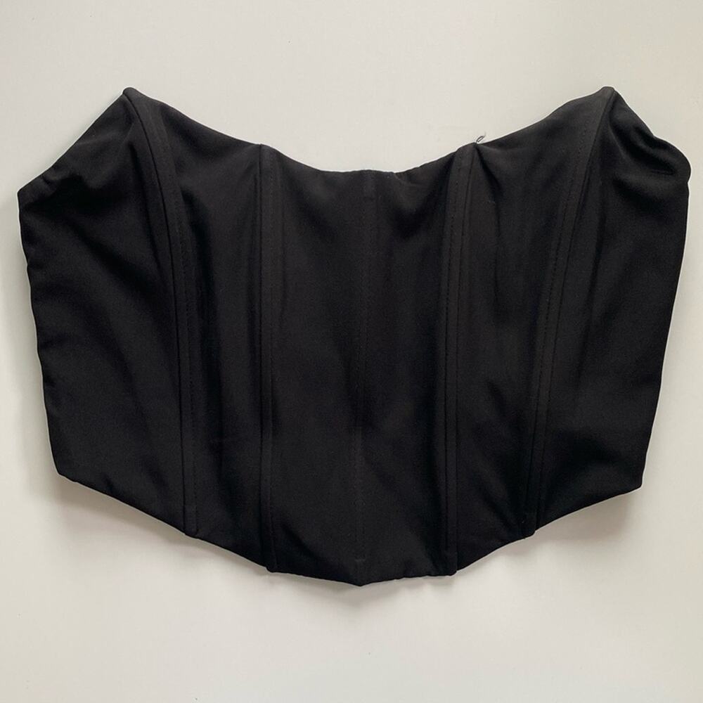White Fox Boutique Black Strapless Corset Bandeau Crop Top Size Small